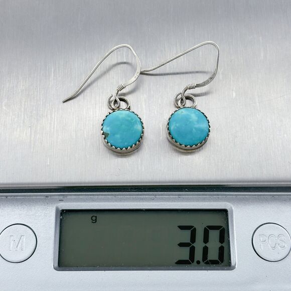Native American J Platero Sterling Silver Turquoise French Wire Dangle Earrings - Picture 4 of 4